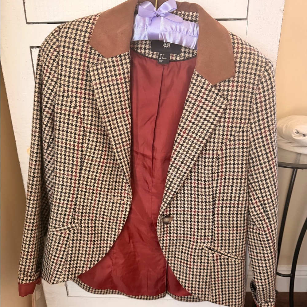 H&M Houndstooth Blazer with Red Lining
